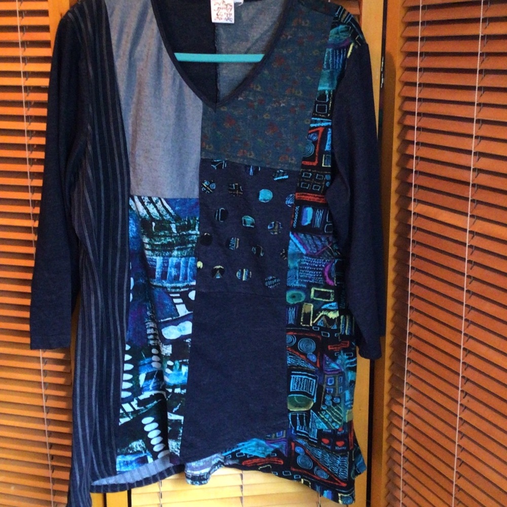Parsley and Sage  Long Sleeve women’s Top in Navy & Teal patchwork